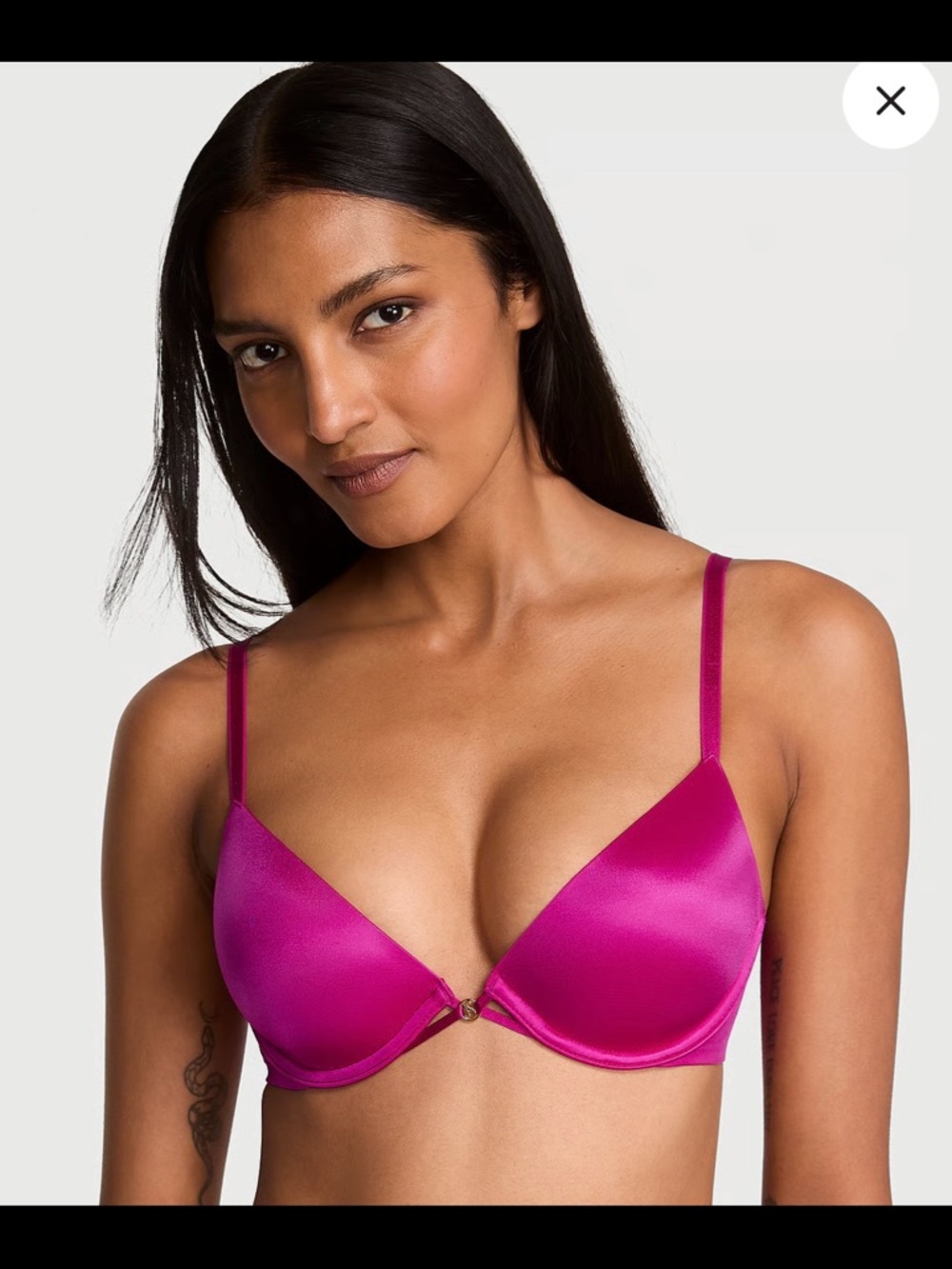 PINK Victoria's Secret Hot Pink Satin Front-Close Plunge Bra